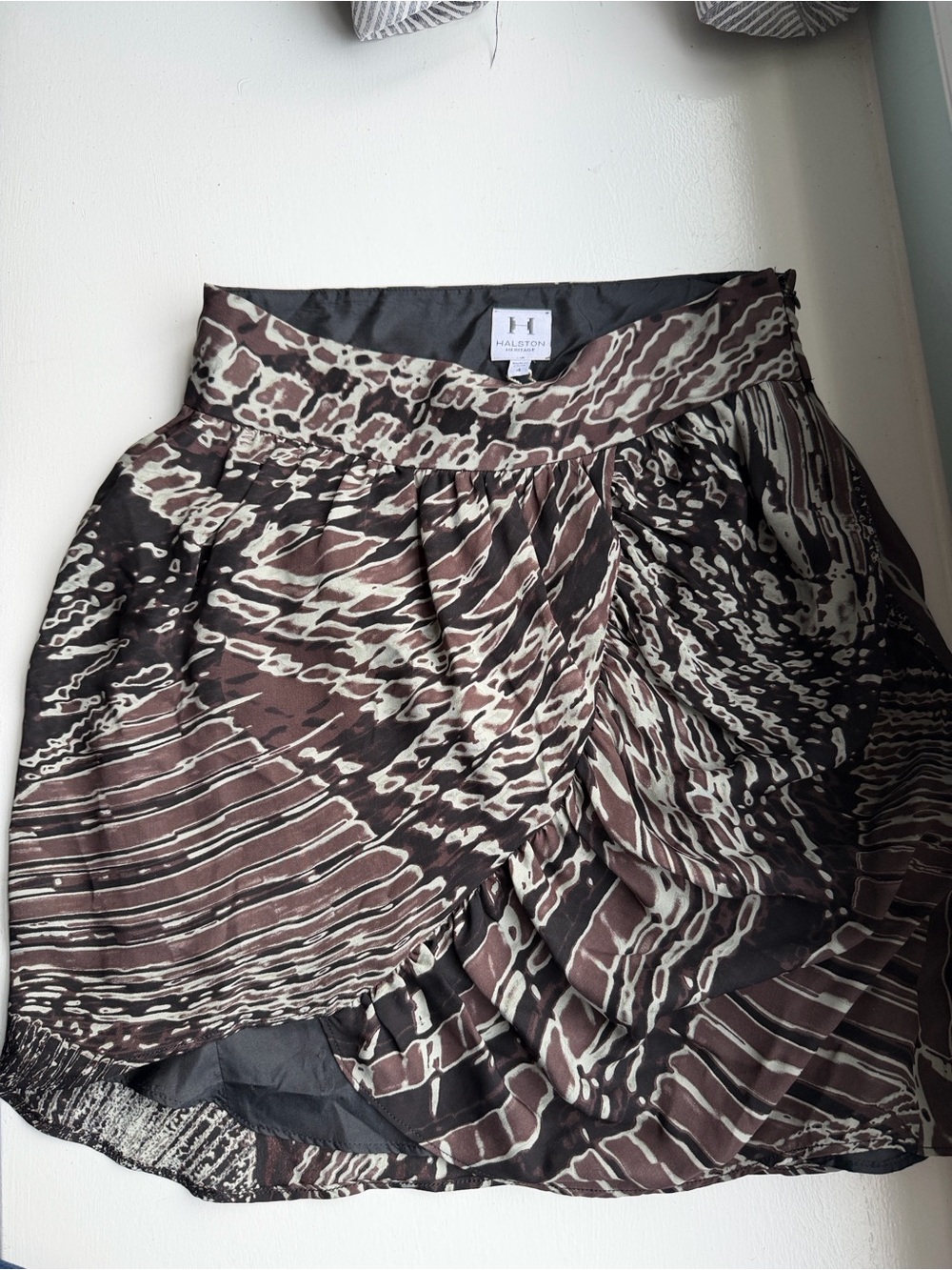 Halston Heritage Brown and Cream Asymmetrical Skirt